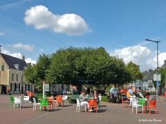 Linde  2020-09-18  Eens wat anders dan een vogel of beestje, een boom, een linde. Niet zomaar een boom, je herkent hem vast wel, de Moeierboom op de markt van Etten-Leur. Stond pas nog in de krant. Ik las daar dat ie ca. 350 jaar oud zou zijn. Of dat waar is kan niemand met zekerheid zeggen, want de leeftijdsbepaling wordt bemoeilijkt doordat de boom hol is van binnen en het dus niet mogelijk is om de jaarringen te tellen. In Boxmeer schijnt een linde te staan die naar schatting 450 jaar oud is: sommigen b